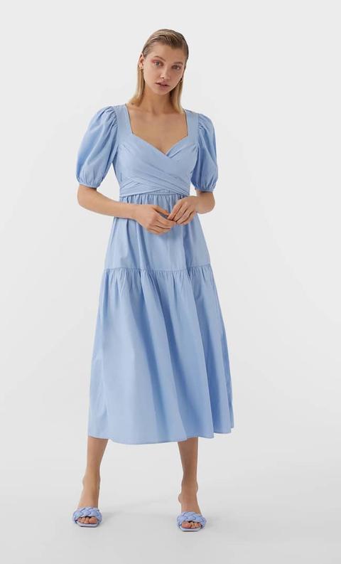 Stradivarius Robe Longue En Popeline Femme Bleu Ciel S