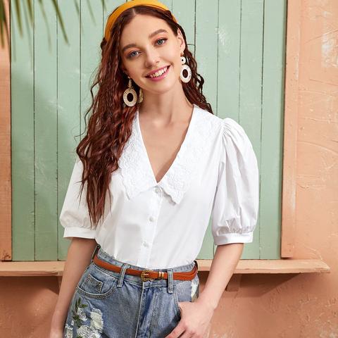 Blouse À Manches Bouffantes Avec Broderie