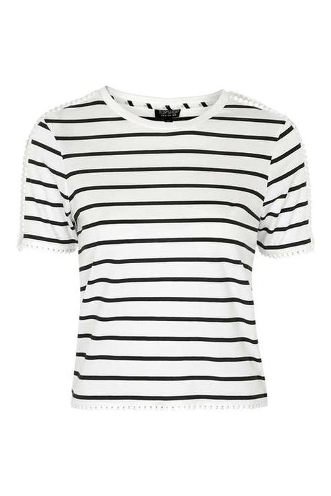 Petite Pretty Stripde Mesh Insert Tee