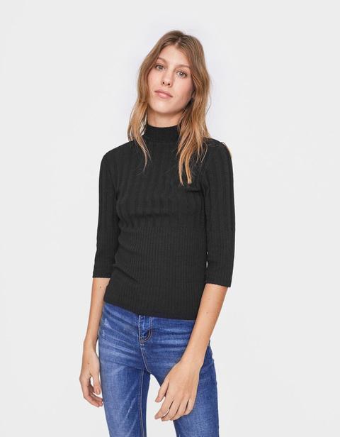 Pullover Con Mezzo Collo A Coste Nero