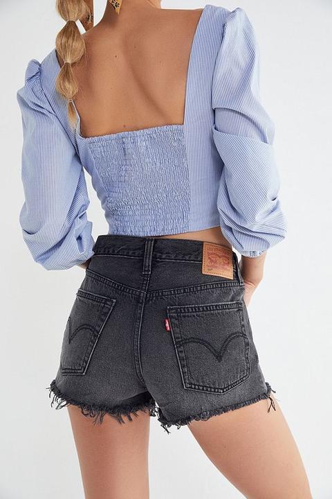 Levi's 501 Mid-rise Denim Short – Trashed Black from Urban Outfitters on 21  Buttons