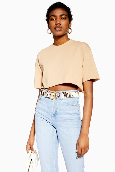 Womens Stone Washed Cropped T-shirt - Stone, Stone