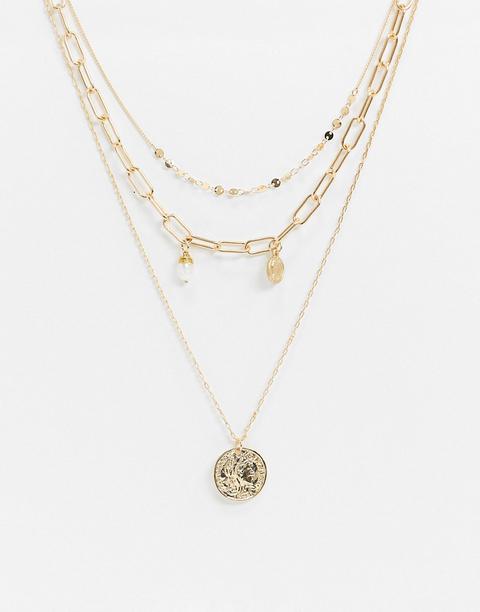 `svnx Triple Layered Multi Layer Necklace In Gold