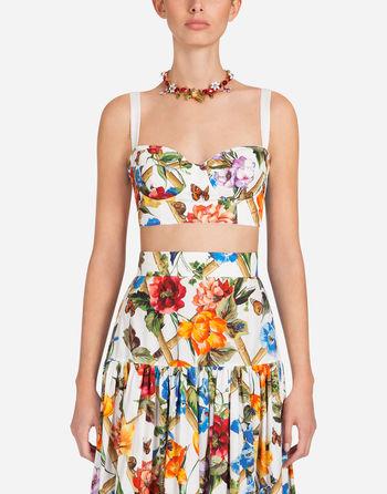 Printed Cotton Bustier Top