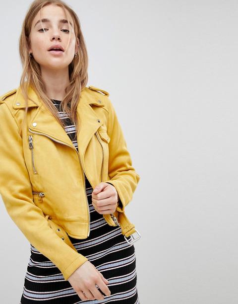 Pimkie Suedette Biker Jacket - Yellow