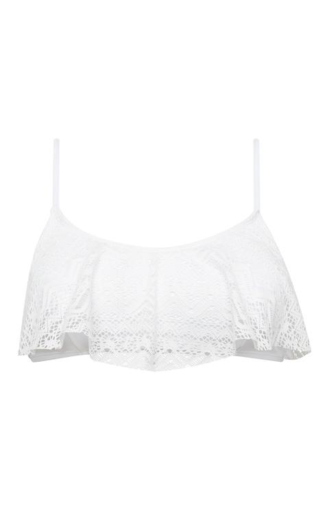 Top Bikini Blanco Con Volante Perforado