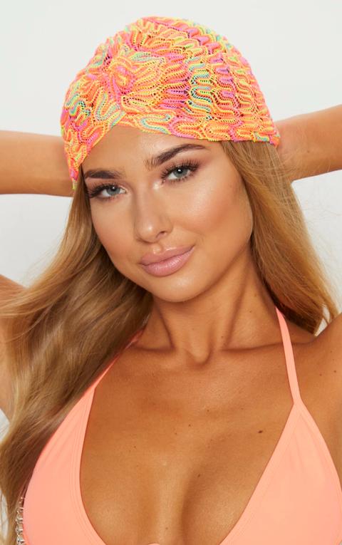 Orange Neon Crochet Knotted Hat, Orange