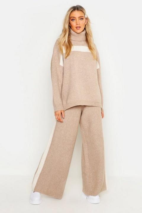 Womens Premium Heavy Knitted Stripe Set - Brown - S, Brown