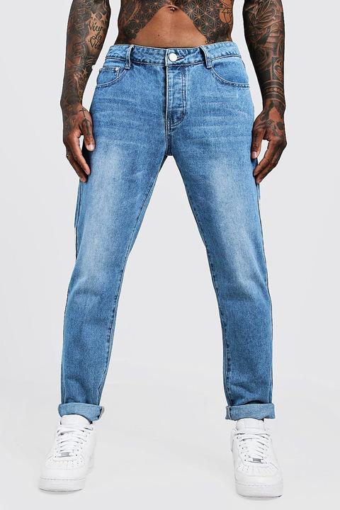 Mens Blue Slim Fit Rigid Denim Jeans, Blue