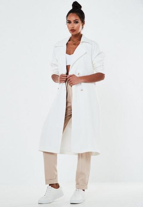 White Double Breasted Oversized Trench Coat, White