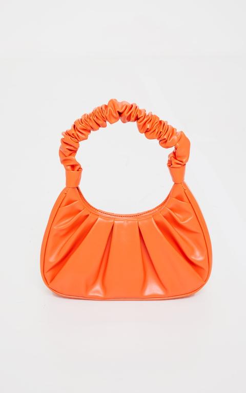 Orange Extreme Ruched Handle Shoulder Bag