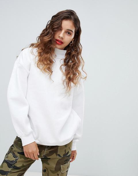 Bershka High Neck Oversized Sweater In White - White