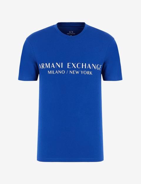 Armani Exchange Camiseta Con Logotipo Azul Eléctrico Algodón