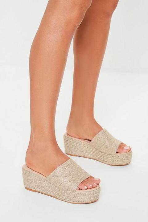 Camel Jute Flatform Sandals, Beige