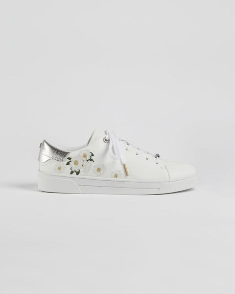 Elderflower Embroidered Leather Trainers