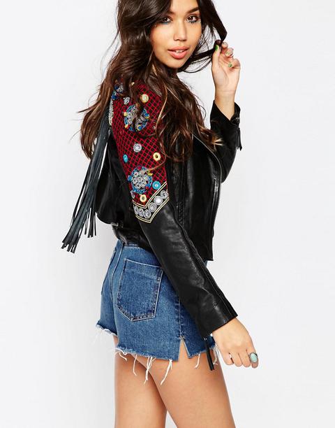 Chaqueta Biker Con Detalle De Adorno Folk De Asos Premium