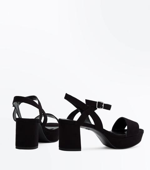 Girls Black Strappy Suedette Platform Heels New Look