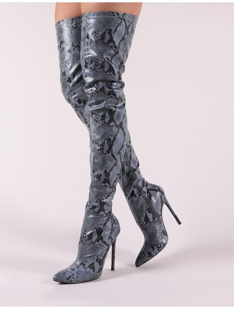 over the knee boots snake print