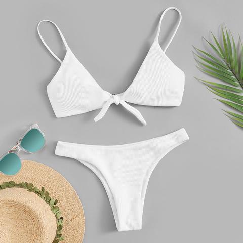 Set Bikini A Coste Con Fiocco Davanti