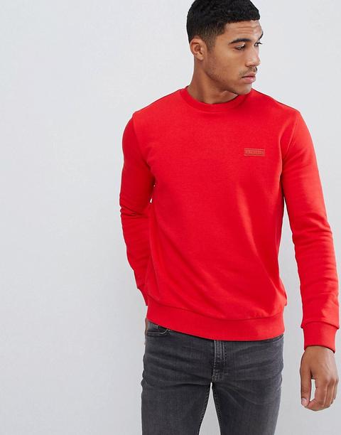 Hugo Drick Crew Neck Badge Logo Sweat In Red - Red