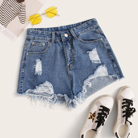 Distressed Frayed Denim Shorts