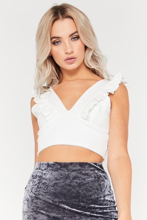 Angela White Frill Crop Top