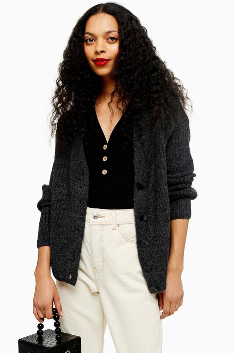 Womens Petite Charcoal Grey Super Soft Ribbed Cardigan - Charcoal, Charcoal