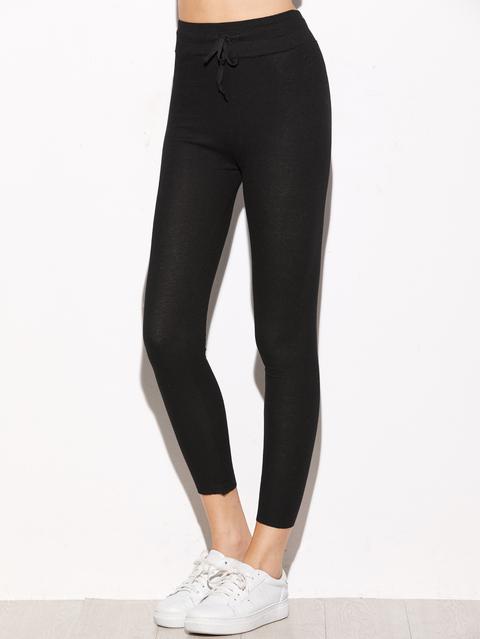 Leggings A Coste Con Coulisse Nero