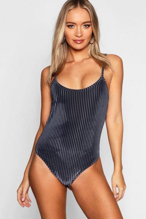 Velvet Cord Rib Strappy Bodysuit