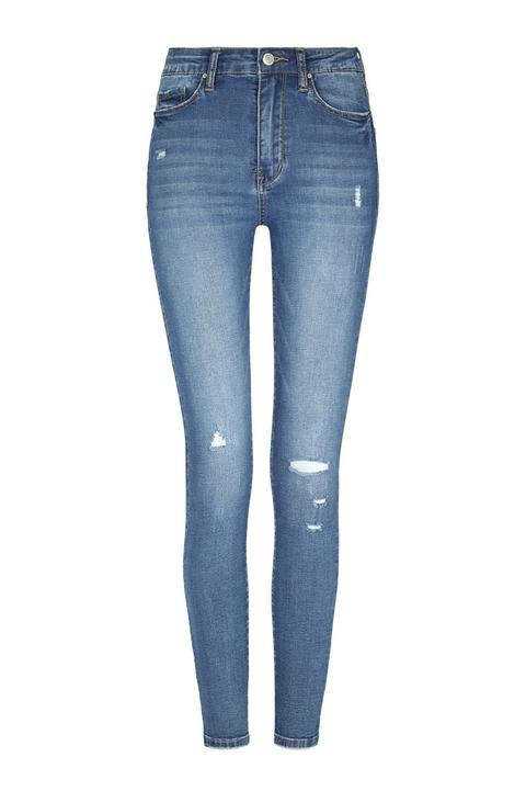 Jeans A Vita Alta Destroyed Blu