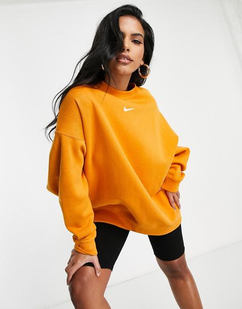 Nike Mini Swoosh Oversized Crew Sweatshirt In Orange-yellow