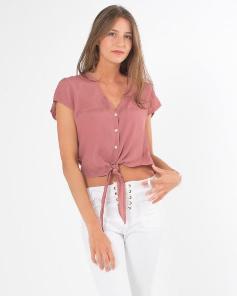 Camisa Crop Escote Pico Nudo Rosa