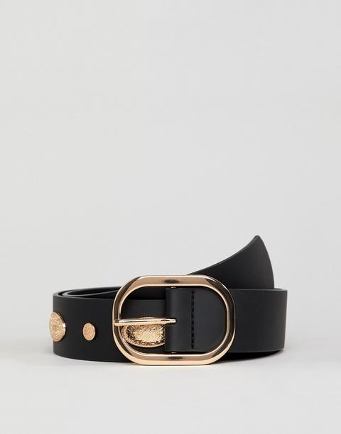 Asos Design - Cintura Larga In Pelle Sintetica Nera Con Borchie Oro - Nero