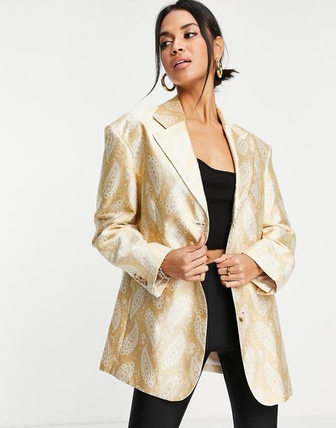 Topshop Paisley Jacquard Blazer In Gold