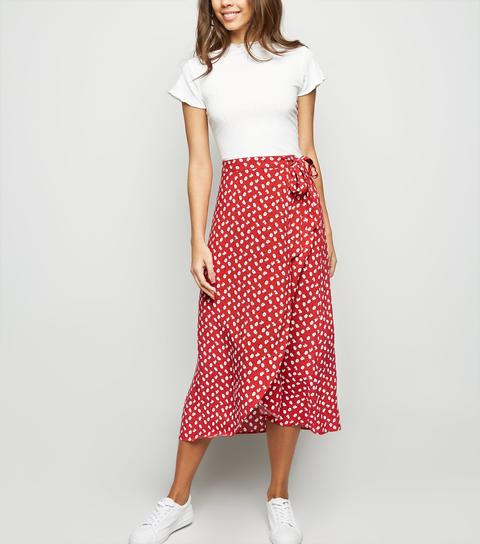 red floral midi skirt