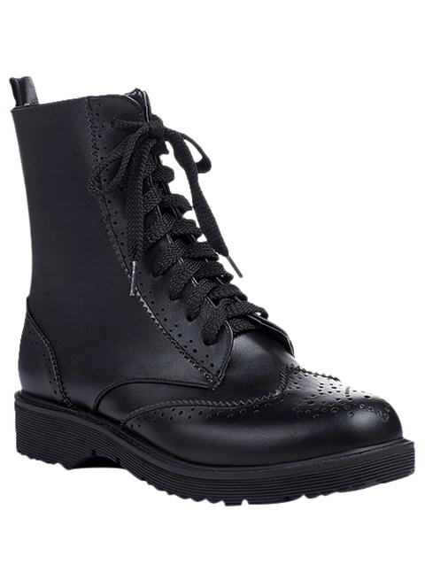 Engraving Tie Up Flat Heel Short Boots