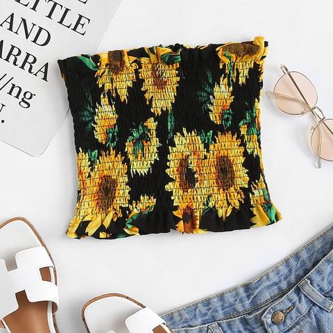 Top Bandeau Fruncido De Girasoles