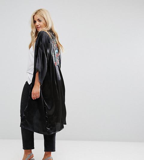 Boohoo Plus - Giacca Ricamata Stile Kimono - Nero