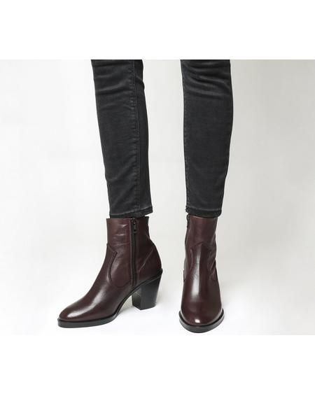 Office Angie- Unlined Mid Heel Western Boot Burgundy Leather