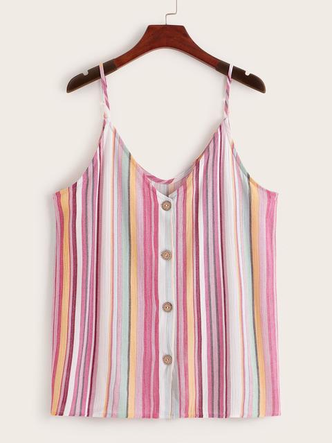 Top A Righe Di Arcobaleno Con Bretelle Sottili