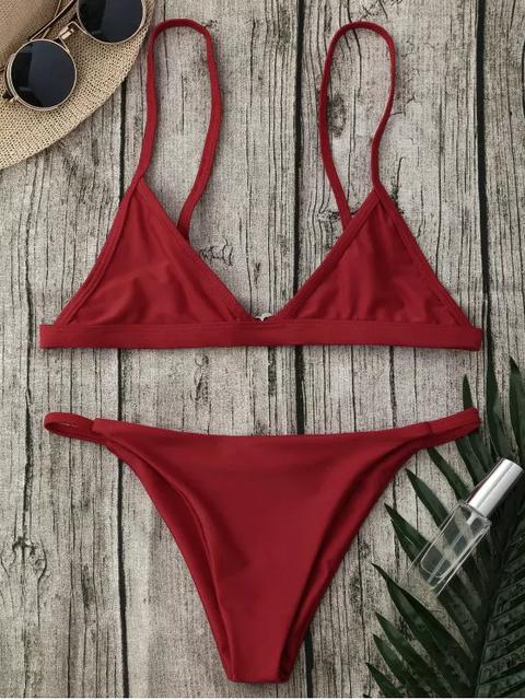 Spaghetti Strap Tango Bikini Suit Red