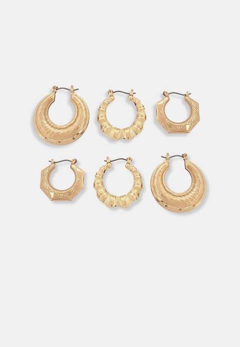 Gold Look Creole Hoop Earrings 3 Pack, Gold