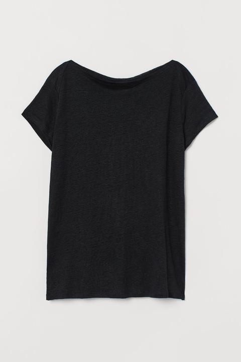 H & M - T-shirt In Lino - Nero