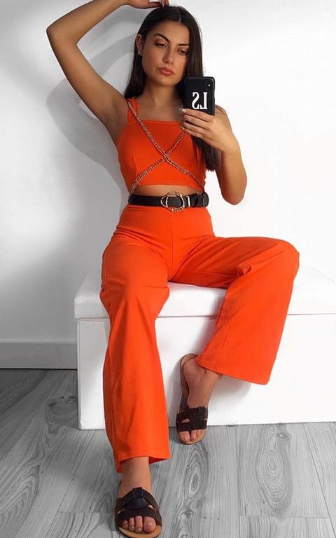 Daisy Stretch Wide Leg Co-ord In Orange