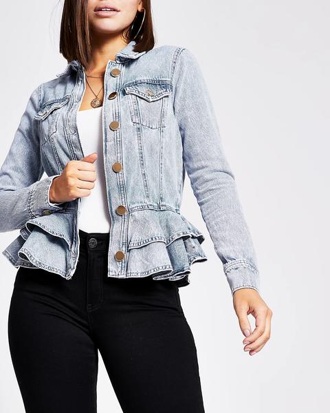 Blue Frill Fitted Denim Jacket