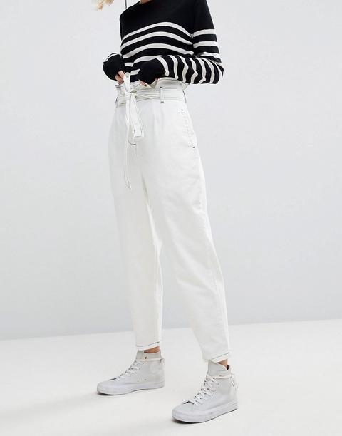 Asos White - Jeans Bianchi Con Vita Raccolta Con Cintura - Bianco