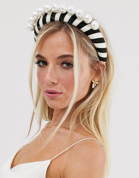 Asos Design - Cerchietto Imbottito Con Grandi Perle A Righe Bianche E Nere - Multicolore