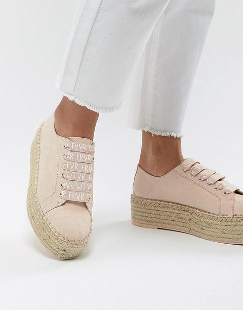 Bershka - Sneakers Flatform Stile Espadrilles Rosa - Rosa