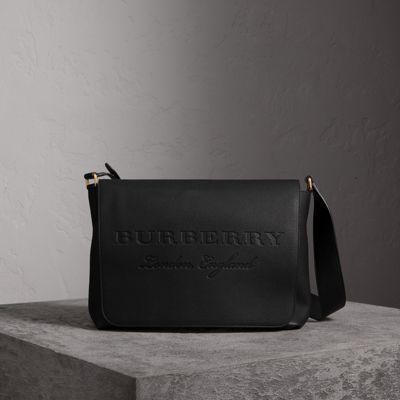 Large Embossed Leather Messenger Bag In Black | Burberry