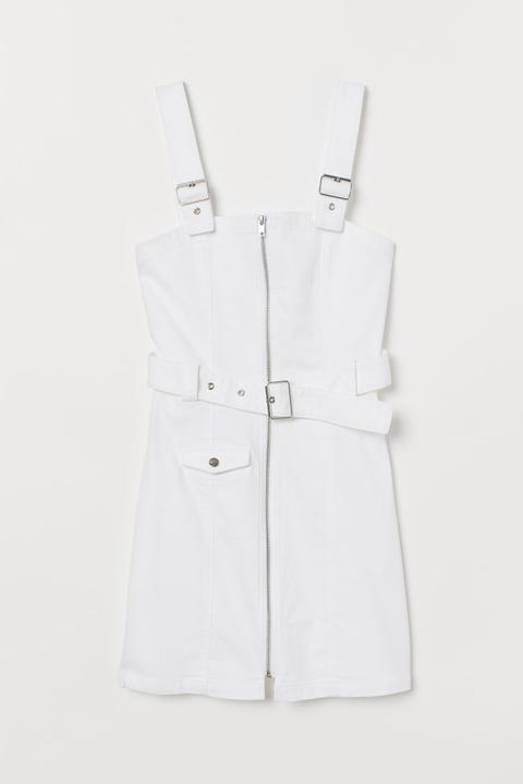 Twill Dungaree Dress - White
